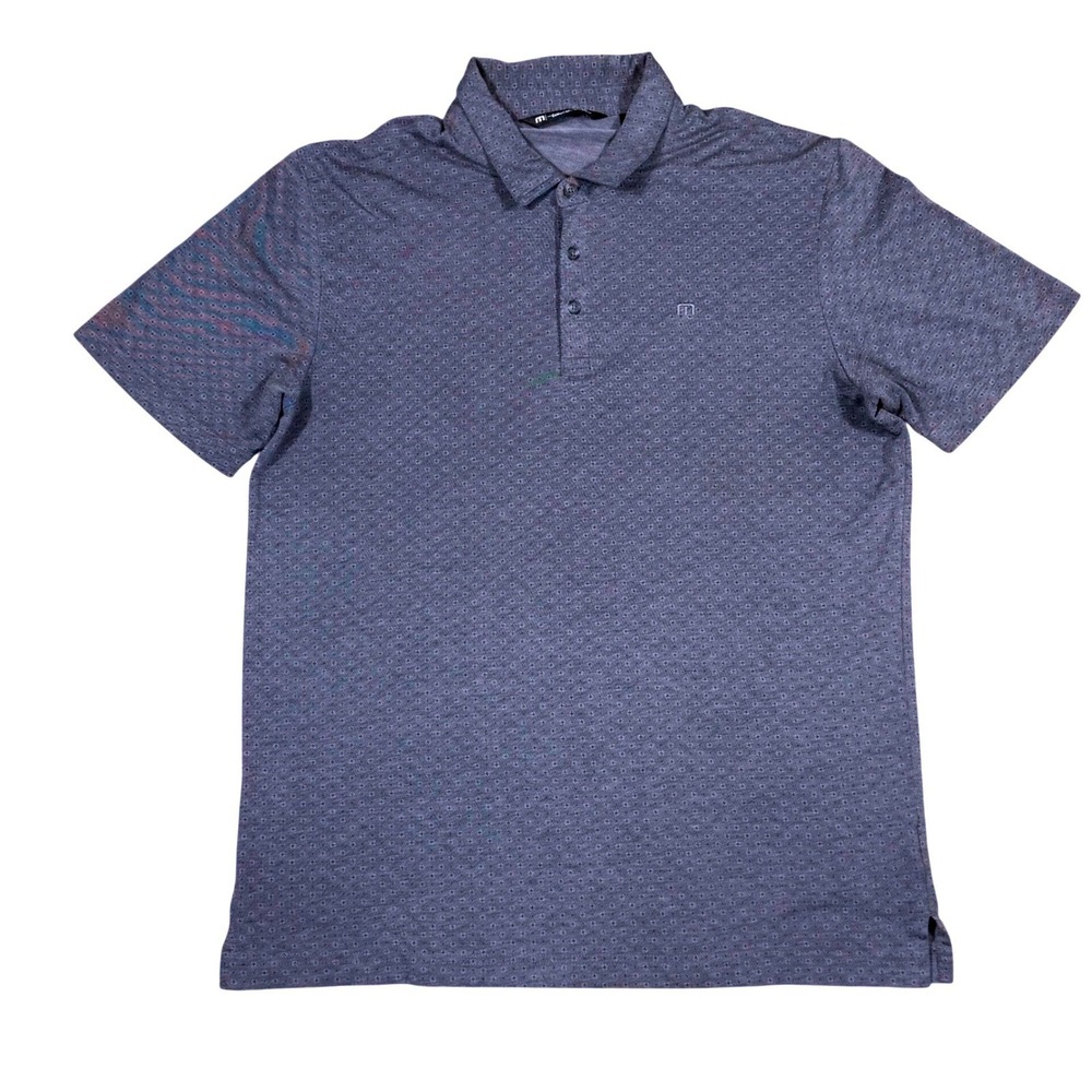 TravisMathew Polo Shirt Mens Large Blue Red Micro Dot Print Golf Performance